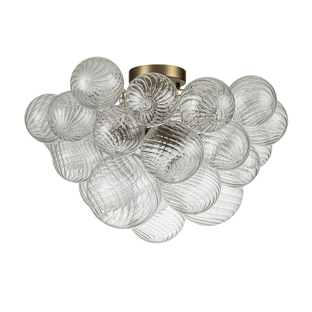3-LightBrassClusterRibbedGlassBubbleSemiFlushChandelier_6