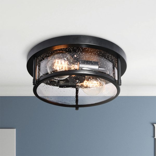 Black Seeded Glass Flush Mount