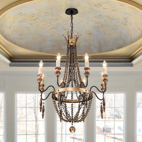 Antique Wood Beaded Empire Chandelier