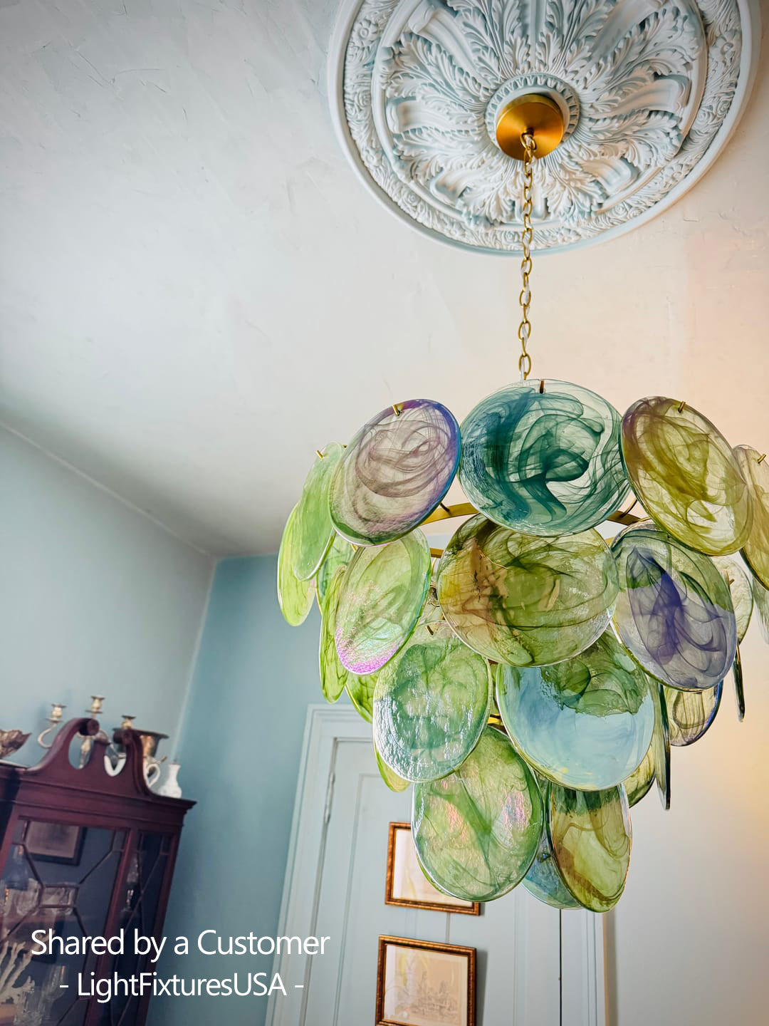 Art_Deco_Green_Iridescent_Swirl_Glass_Tiered_Chandelier_1