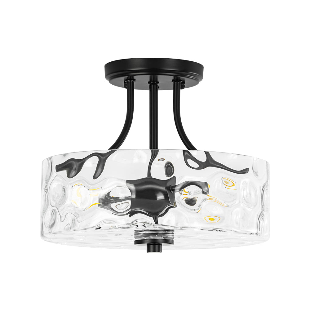 BlackRoundDrumHammeredGlassSemFlushMount_5