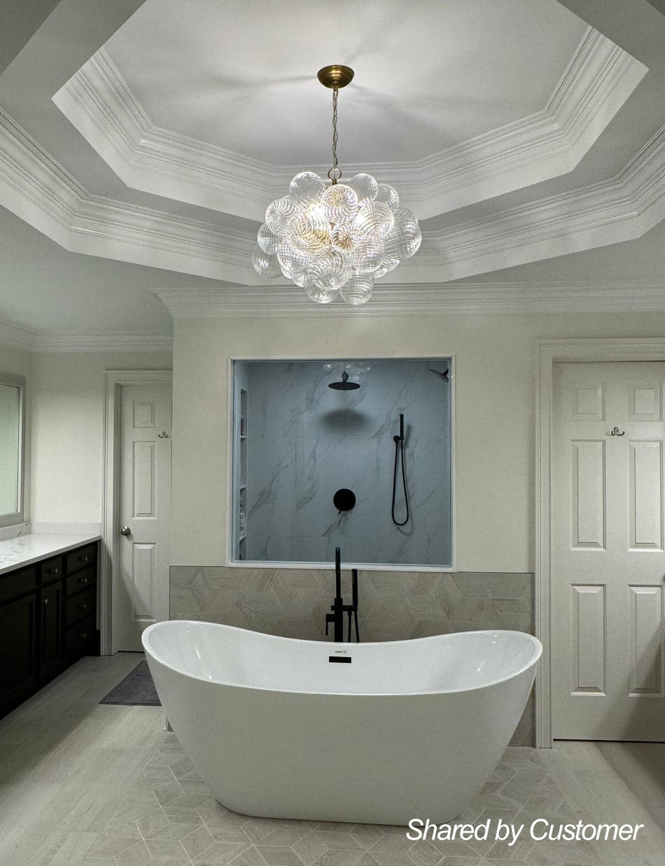 BrassClusterRibbedGlassGlobeBubbleChandelier-3