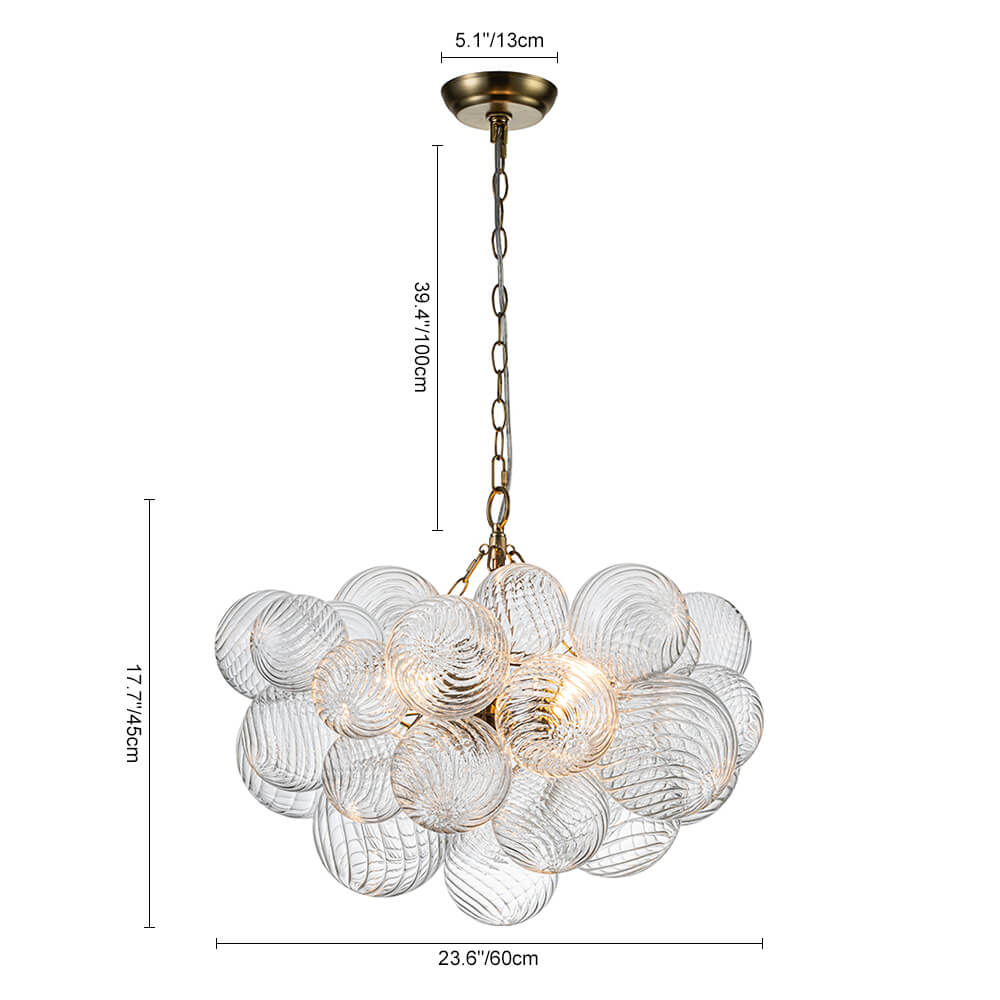 BrassClusterRibbedGlassGlobeBubbleChandelier_13