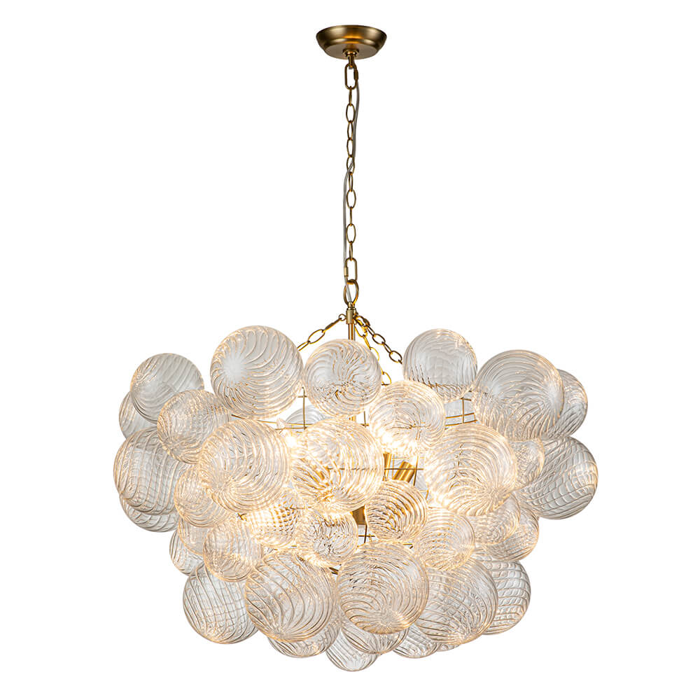 BrassClusterRibbedGlassGlobeBubbleChandelier_16
