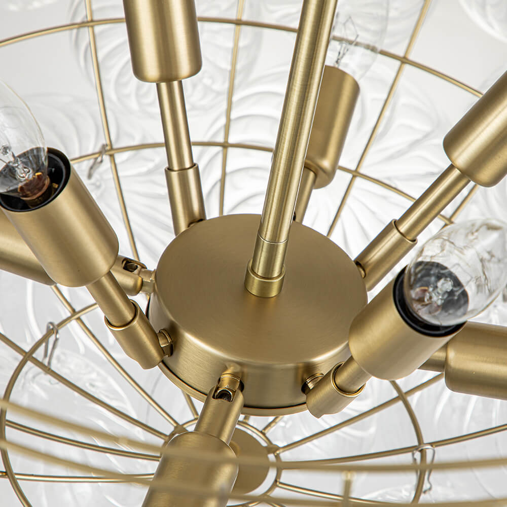 BrassClusterRibbedGlassGlobeBubbleChandelier_21