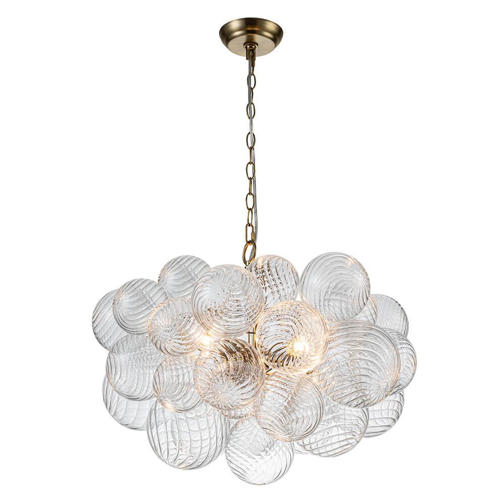 BrassClusterRibbedGlassGlobeBubbleChandelier_3