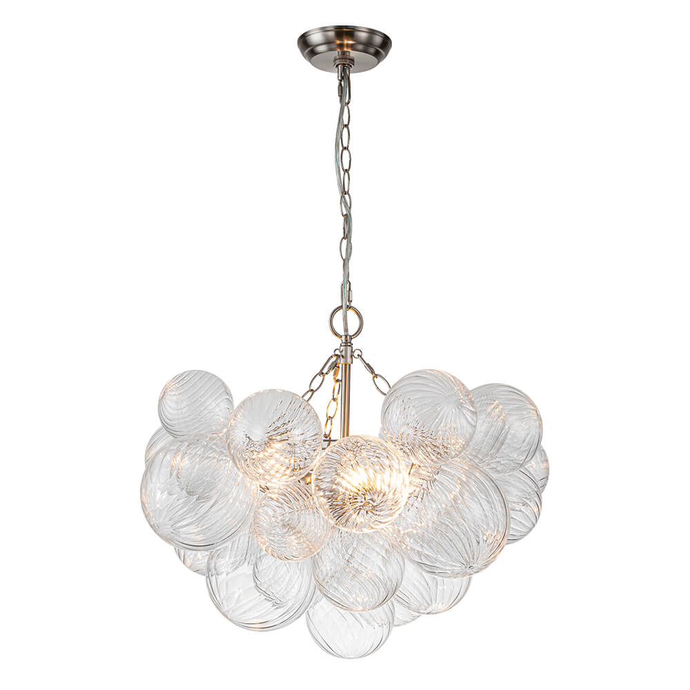 BrassClusterRibbedGlassGlobeBubbleChandelier_32