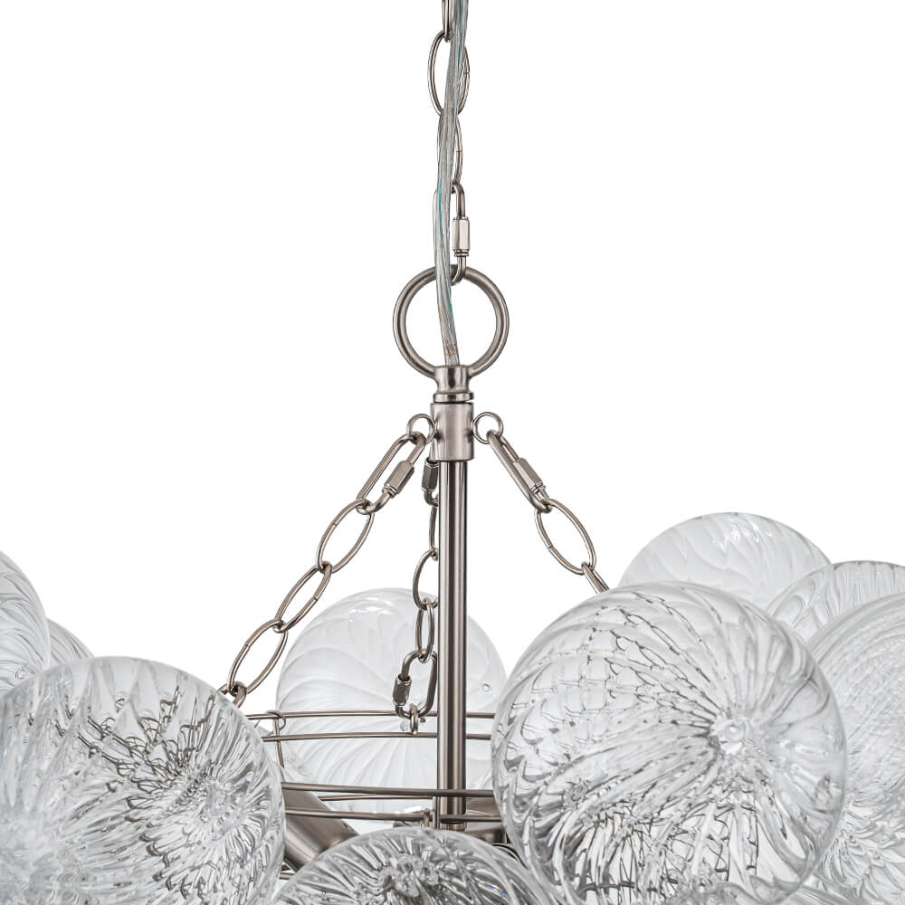 BrassClusterRibbedGlassGlobeBubbleChandelier_35