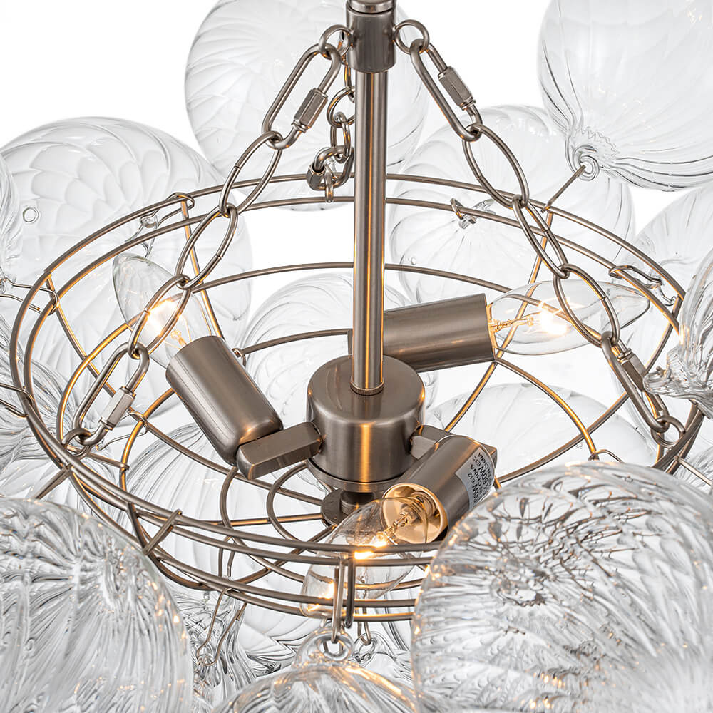 BrassClusterRibbedGlassGlobeBubbleChandelier_36