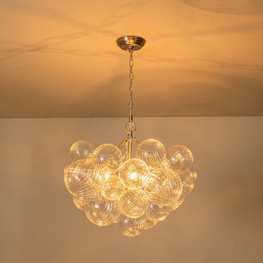 BrassClusterRibbedGlassGlobeBubbleChandelier_42
