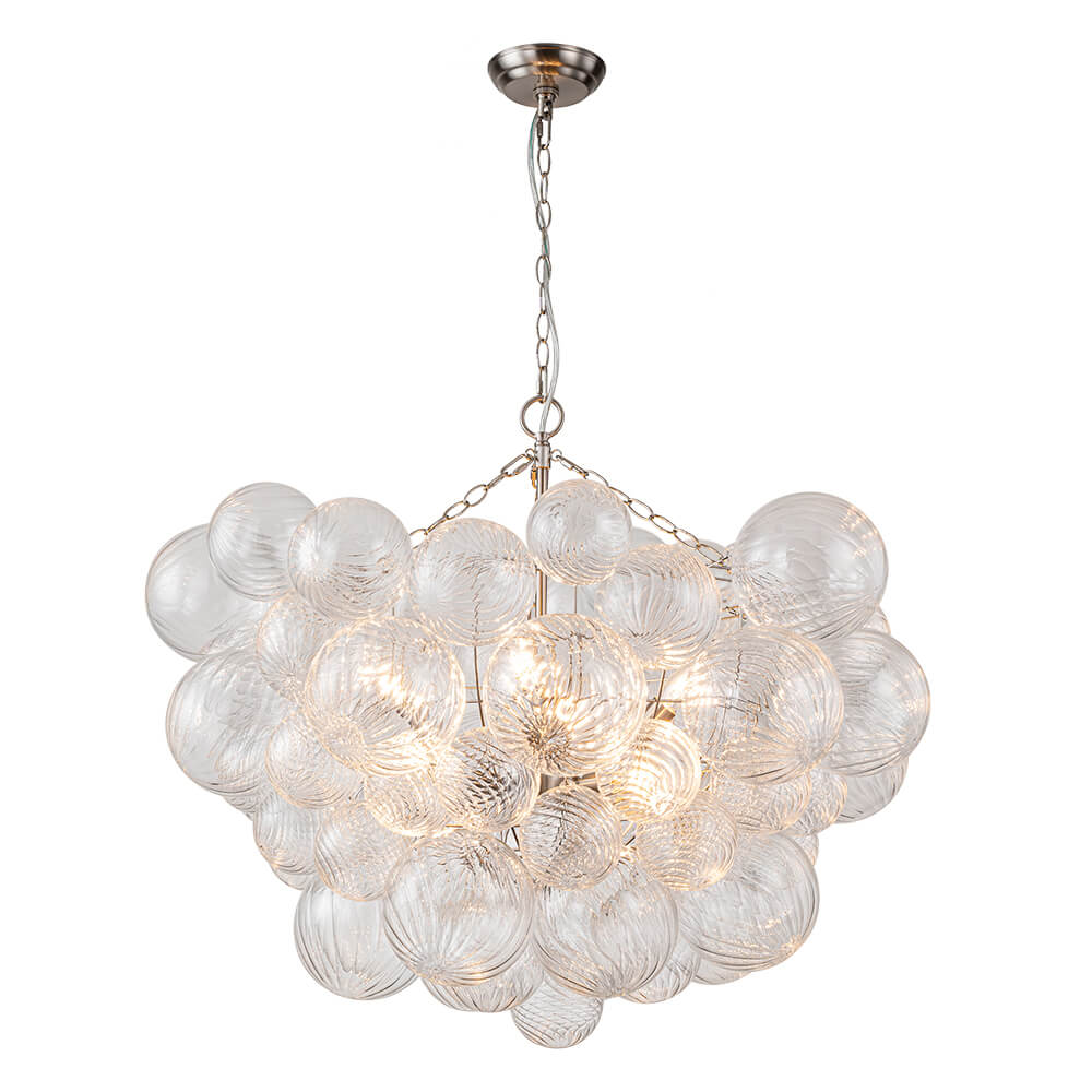 BrassClusterRibbedGlassGlobeBubbleChandelier_47