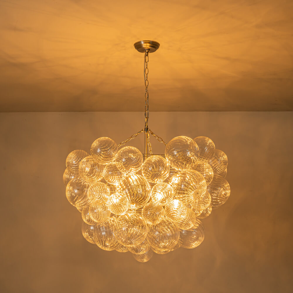 BrassClusterRibbedGlassGlobeBubbleChandelier_56