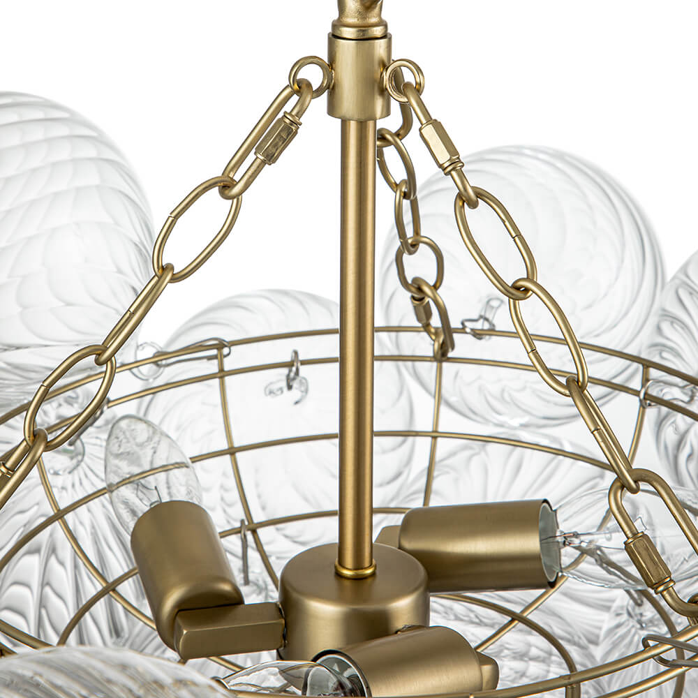 BrassClusterRibbedGlassGlobeBubbleChandelier_7