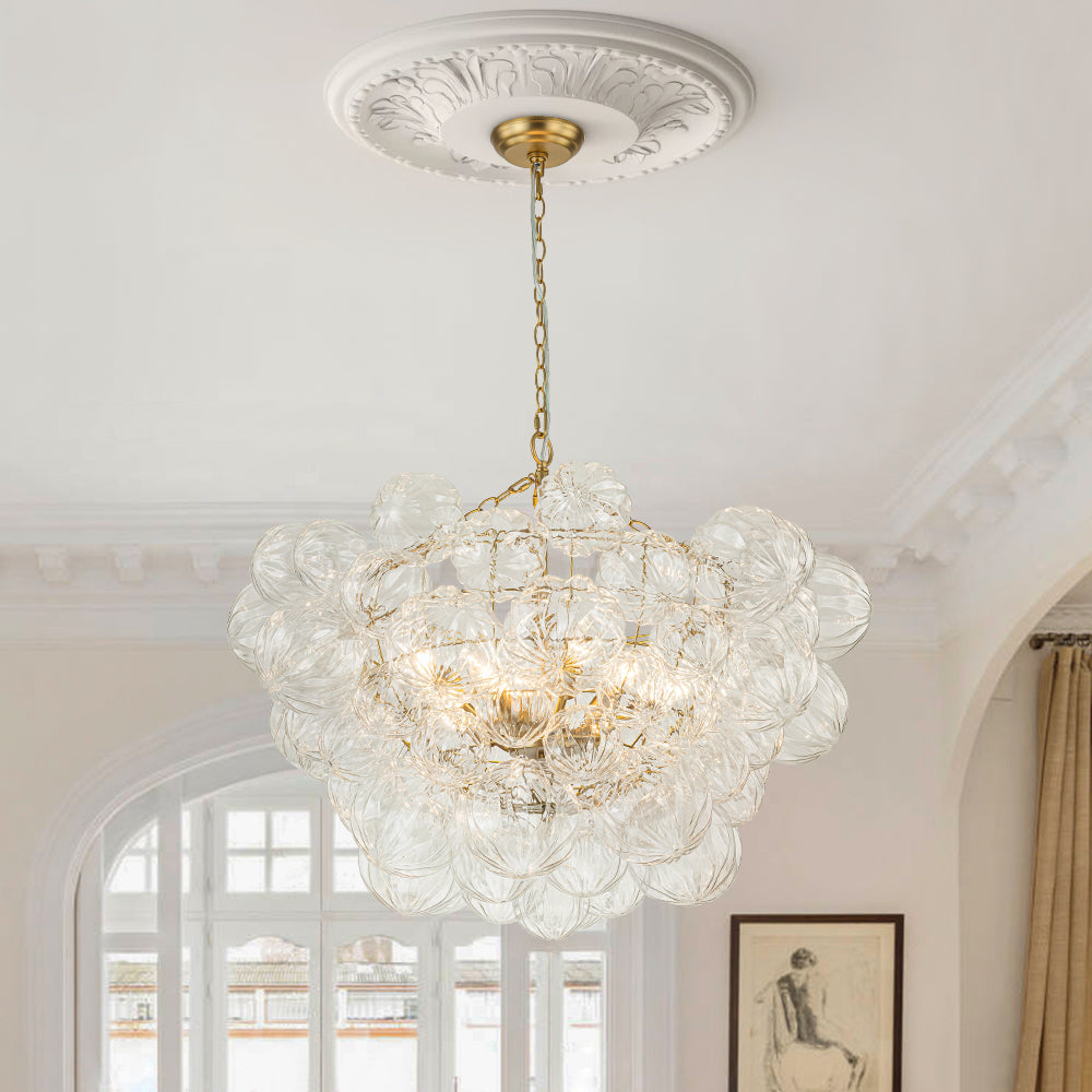 BrassClusterSculptureTextureGlassGlobeBubbleChandelier_13