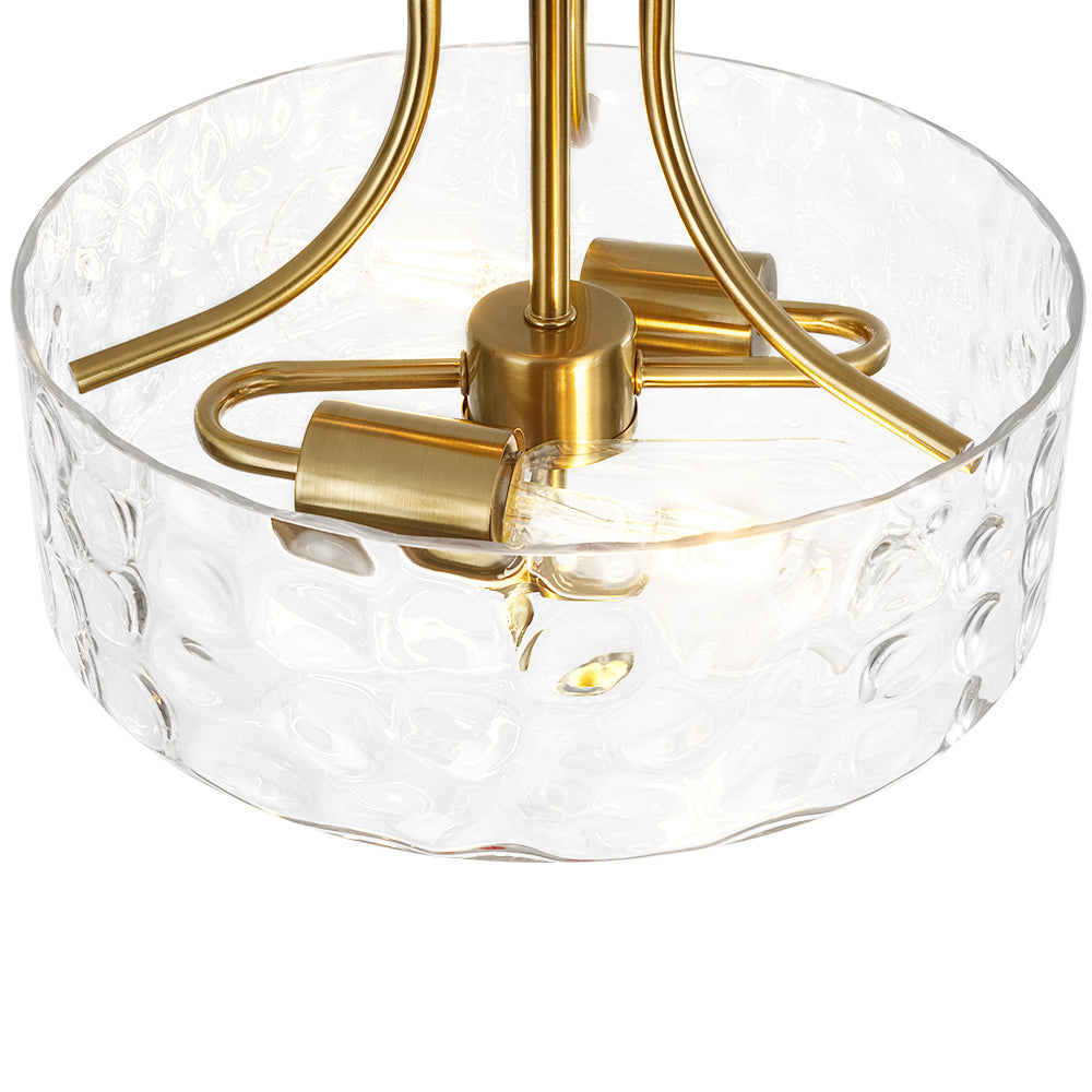BrassGoldRoundDrumHammeredGlassSemFlushMount_10