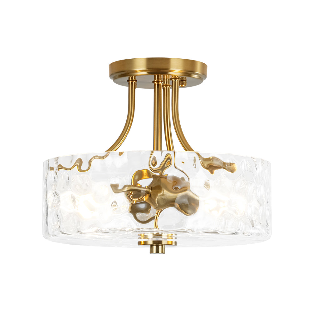 BrassGoldRoundDrumHammeredGlassSemFlushMount_3