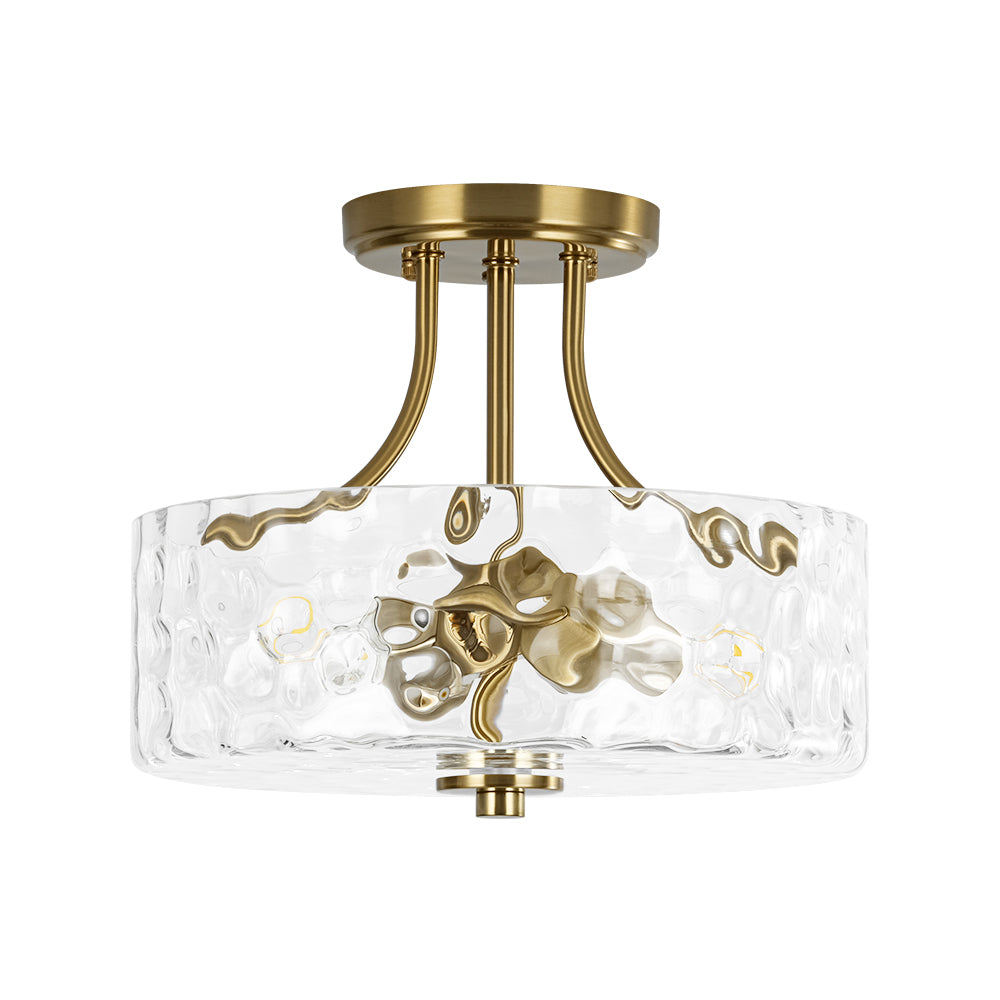 BrassGoldRoundDrumHammeredGlassSemFlushMount_4
