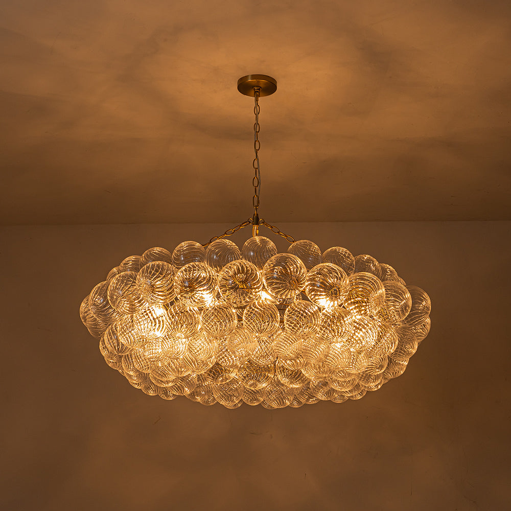 BrassHaloRibbedGlassGlobeBubbleRingChandelier_15