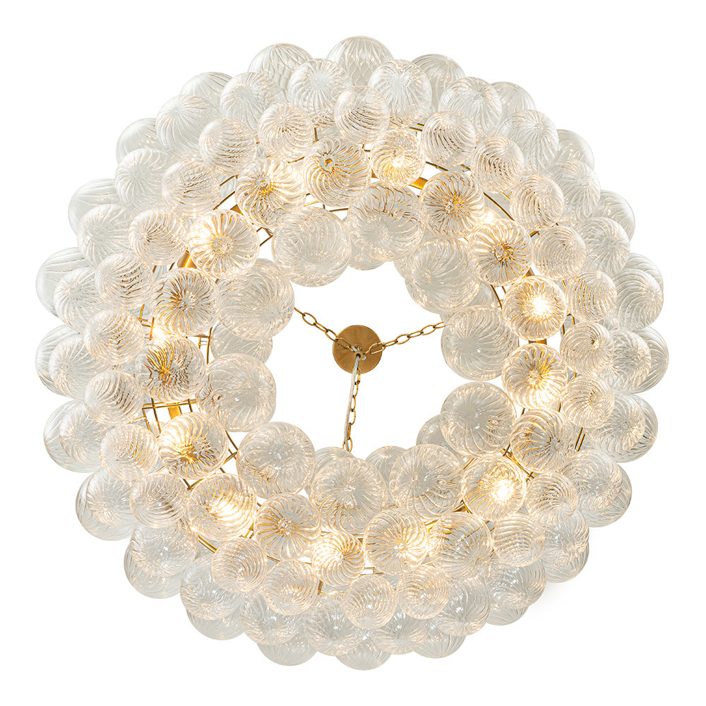 BrassHaloRibbedGlassGlobeBubbleRingChandelier_7