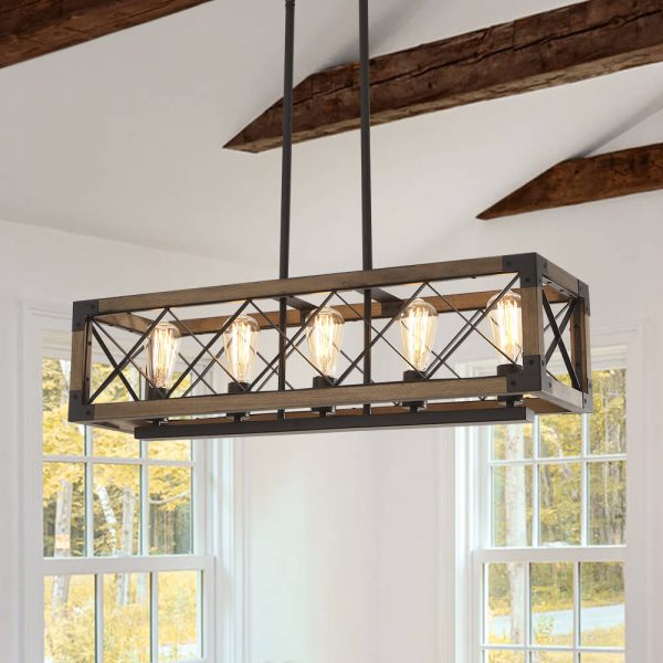 Farmhouse 5-Light Rectangle Wood Chandelier