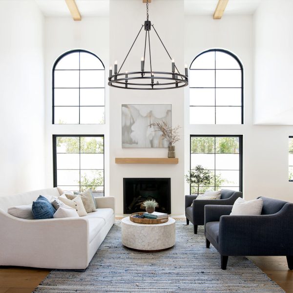Oversized Vintage Black Candle Style Wagon Wheel Chandelier