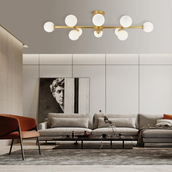 LightFixturesia-Gold Sputnik Semi Flush Mount Chandelier-Semi Flush Light-6 Lt-