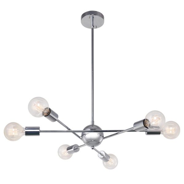 LightFixturesia-Modern Globe Multi-light Linear Sputnik Chandelier-Chandelier-Chrome-6 Lt