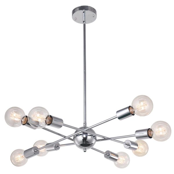 LightFixturesia-Modern Globe Multi-light Linear Sputnik Chandelier-Chandelier-Chrome-8 Lt