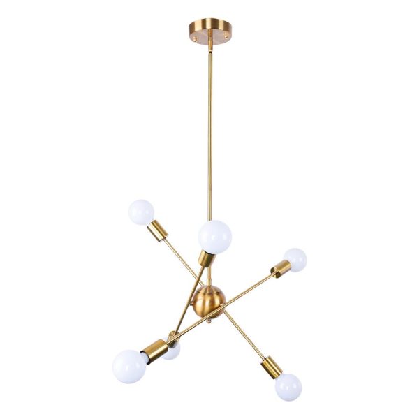LightFixturesia-Modern Globe Multi-light Linear Sputnik Chandelier-Chandelier-Gold-6 Lt