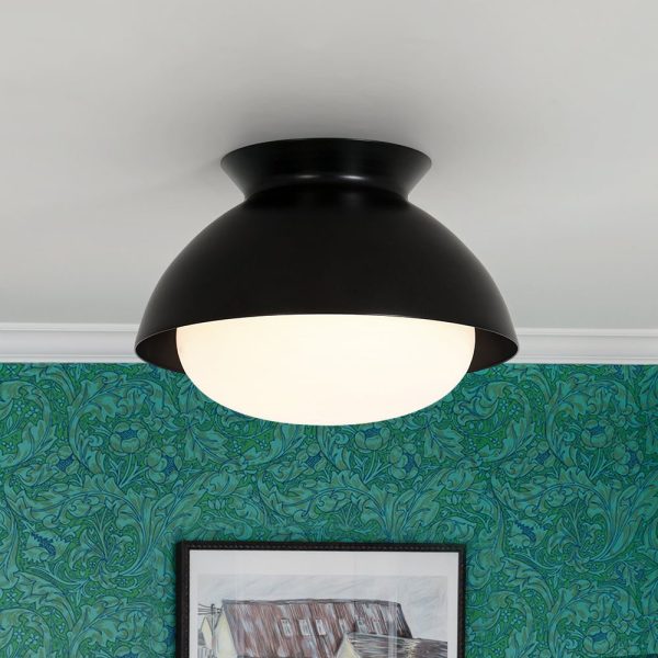 LightFixturesUSA - 1 - Light Black Dome Frosted Glass Shade Semi Flush Mount - Ceiling Light - Black - 