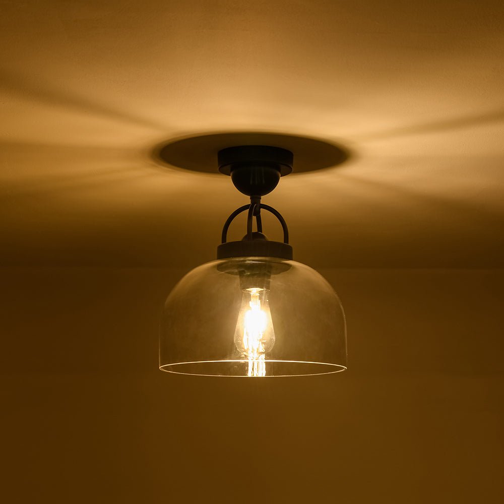 lightfixturesusa-1-light-clear-glass-dome-shade-semi-flush-mount-ceiling-light-black-685623