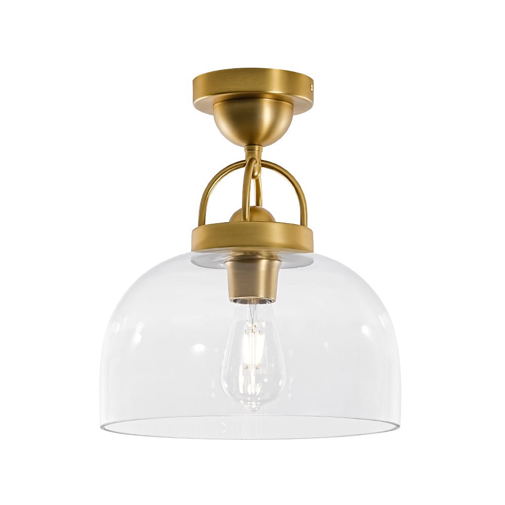 lightfixturesusa-1-light-clear-glass-dome-shade-semi-flush-mount-ceiling-light-brass-660683 LightFixturesUSA - 1 - Light Clear Glass Dome Shade Semi Flush Mount - Ceiling Light - Brass -