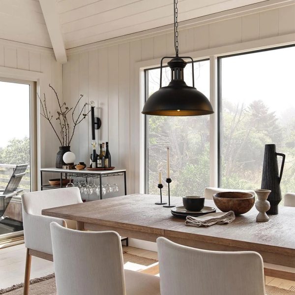 LightFixturesUSA-1-Light Industrial Dome Pendant Light-Pendant Light-Black-