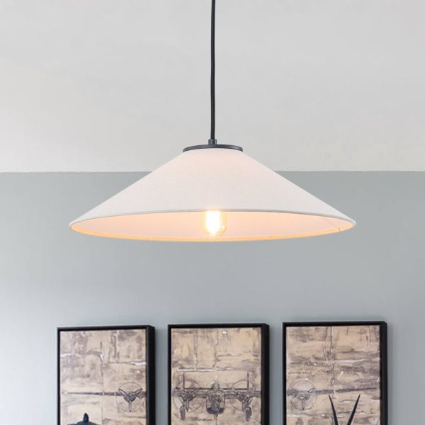 LightFixturesUSA - 1 - Light Large White Linen Shallow Conical Cage Pendant - Ceiling Light - 17 in. - 