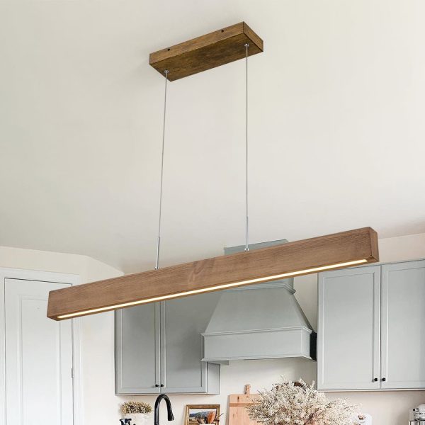 LightFixturesUSA-1-Light Modern Minimalist LED Wood Linear Chandelier-Chandelier-Pine-