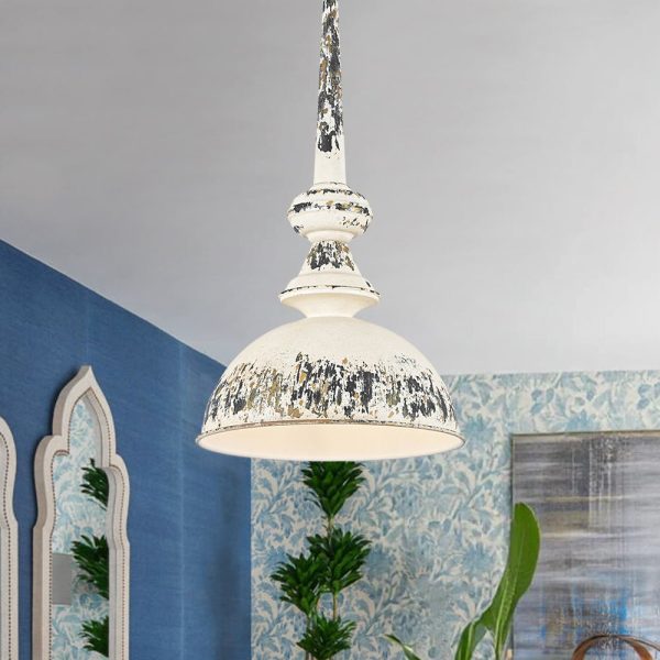 LightFixturesUSA - 1 - Light Shabby Chic Distressed Beige Metal Dome Pendant - Pendant Light - Beige - 
