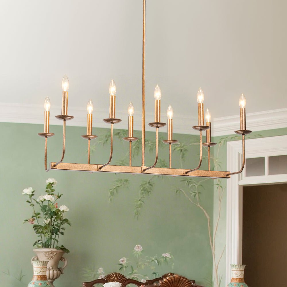 lightfixturesusa-10-light-french-vintage-candle-style-linear-island-chandelier-chandelier-distressed-gold-1302096 LightFixturesUSA - 10 - Light French Vintage Candle Style Linear Island Chandelier - Chandelier - Distressed Gold -