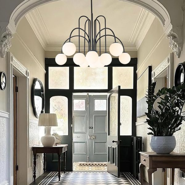 LightFixturesUSA-10-Light Frosted Glass Globe Bubble Chandelier-Chandelier-Black-