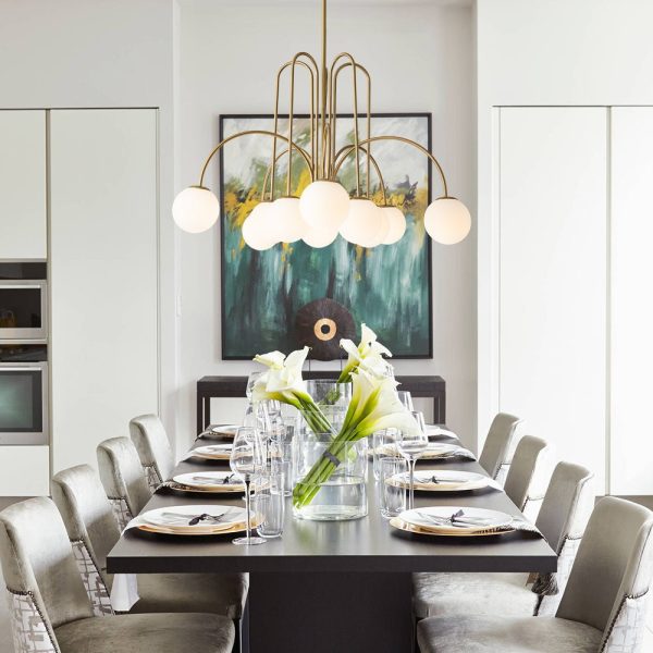 LightFixturesUSA-10-Light Frosted Glass Globe Bubble Chandelier-Chandelier-Brass-