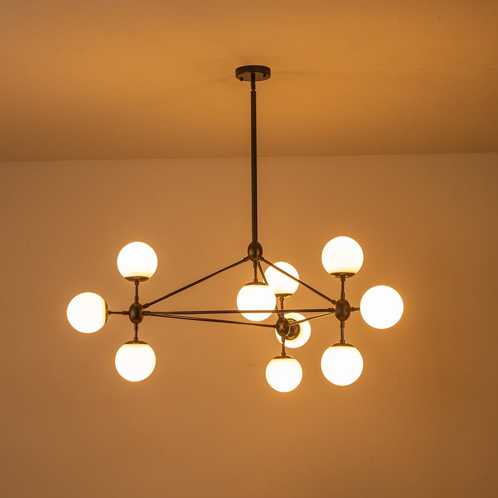 lightfixturesusa-10-light-frosted-glass-globe-geometric-chandelier-chandelier-black-10-lt-740425