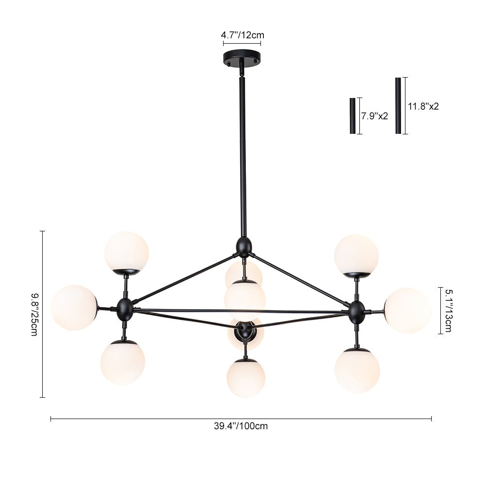 lightfixturesusa-10-light-frosted-glass-globe-geometric-chandelier-chandelier-black-10-lt-931178