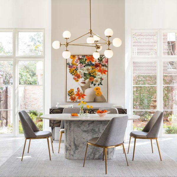 LightFixturesUSA-10-Light Frosted Glass Globe Geometric Chandelier-Chandelier-Brass-10-Lt
