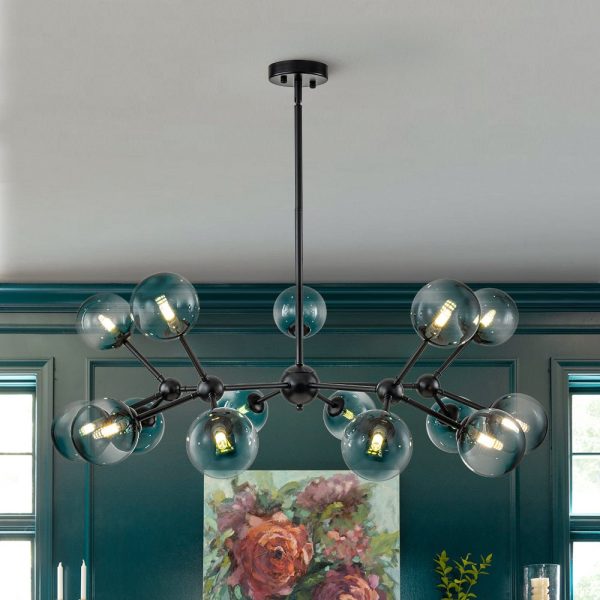 LightFixturesUSA-15-Light Blue Glass Globe Bubble Sputnik Branch Chandelier-Chandelier-Black-