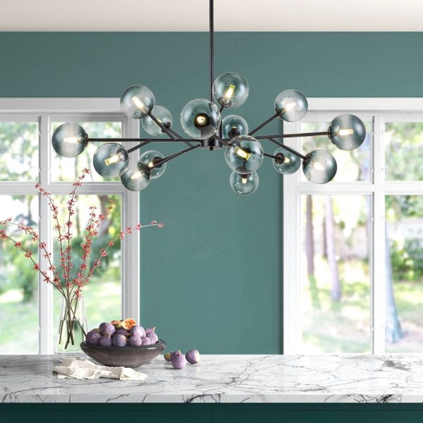LightFixturesUSA-15-Light Branch Blue Glass Globe Bubble Chandelier-Chandelier-Black-15-Lt