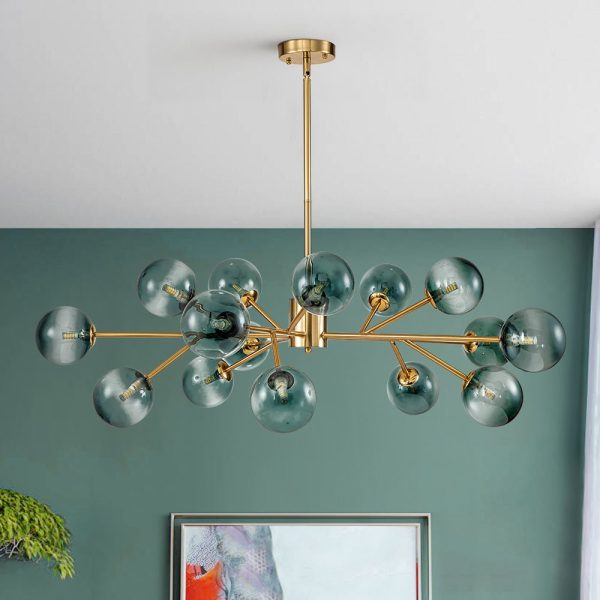 LightFixturesUSA-15-Light Branch Blue Glass Globe Bubble Chandelier-Chandelier-Gold-15-Lt