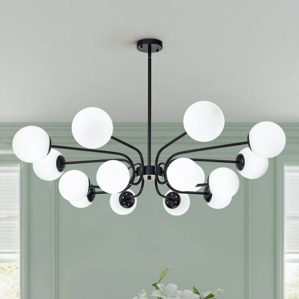 LightFixturesUSA-16-Light Frosted Glass Globe Bubble Sputnik Chandelier-Chandelier-Black-