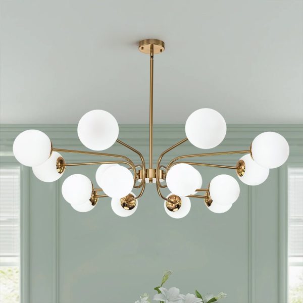 LightFixturesUSA-16-Light Frosted Glass Globe Bubble Sputnik Chandelier-Chandelier-Brass-