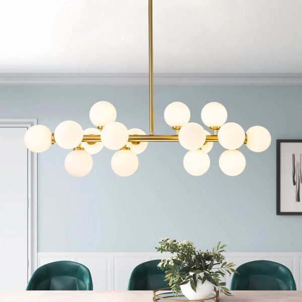LightFixturesUSA-16-Light Milky White Glass Globe Linear Sputnik Chandelier-Chandelier-Brass-16-Lt