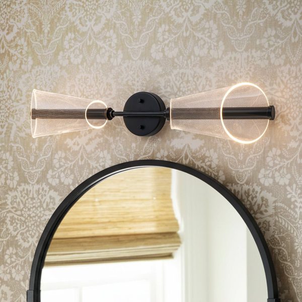LightFixturesUSA - 2 - Light Dimmable LED Up Down Conical Vanity Wall Sconce - Wall Sconce - Black - 1 Pack -