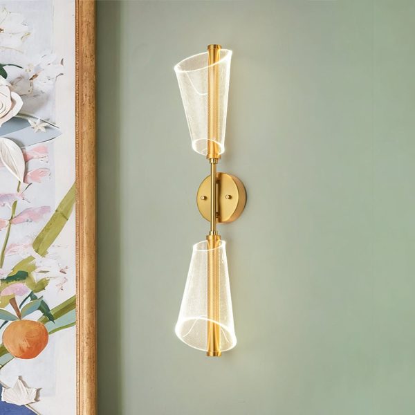 LightFixturesUSA - 2 - Light Dimmable LED Up Down Conical Vanity Wall Sconce - Wall Sconce - Brass - 1 Pack - 